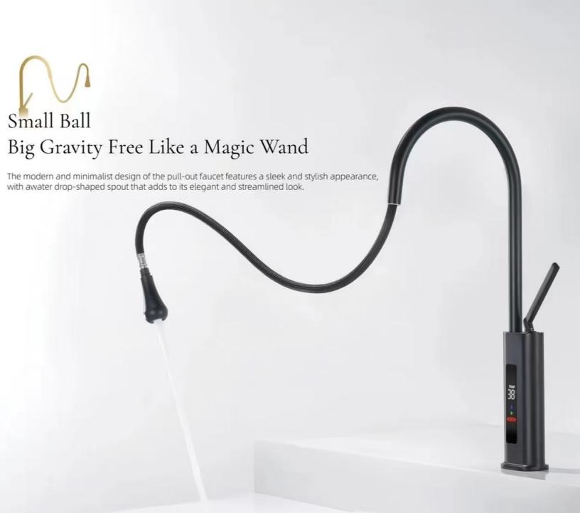 ဒစ်ဂျစ်တယ်မျက်နှာပြင်ပါသော Single Hole Pull-Out Kitchen Faucet